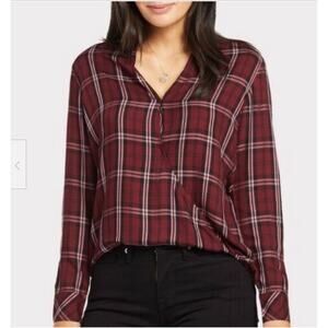 Cloth & Stone NWT Evereve Maroon Plaid Drape Front Blouse // XS